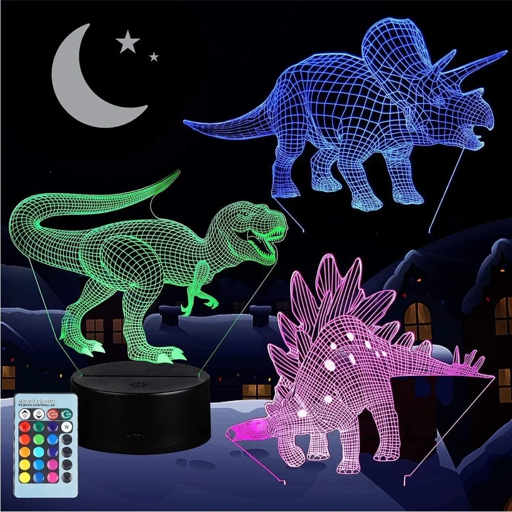 3D Dinosaur Night Light Lamp for Kids - Multicolor LED with Remote